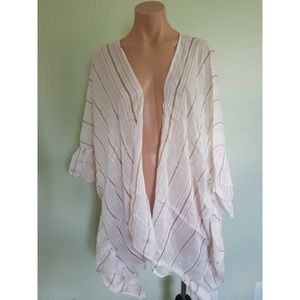 Inc International Concepts white pink striped ruffled cover up scarf